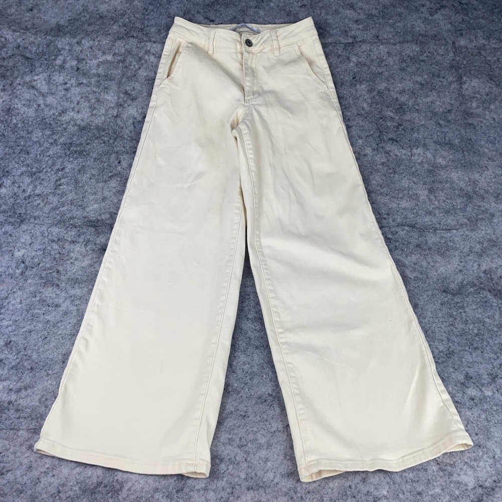 Kancan Women's 0/23 Cream Estilo Flare Mid Rise Stretch Flower Child Y2k Pants